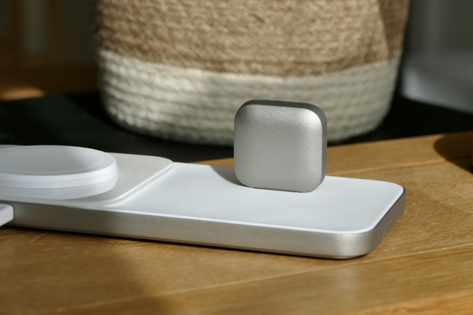 The back of the Apple Watch charging puck on the Nomad Base One Max.