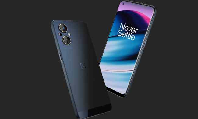 OnePlus Nord N20 front screen and rear casing against black background.