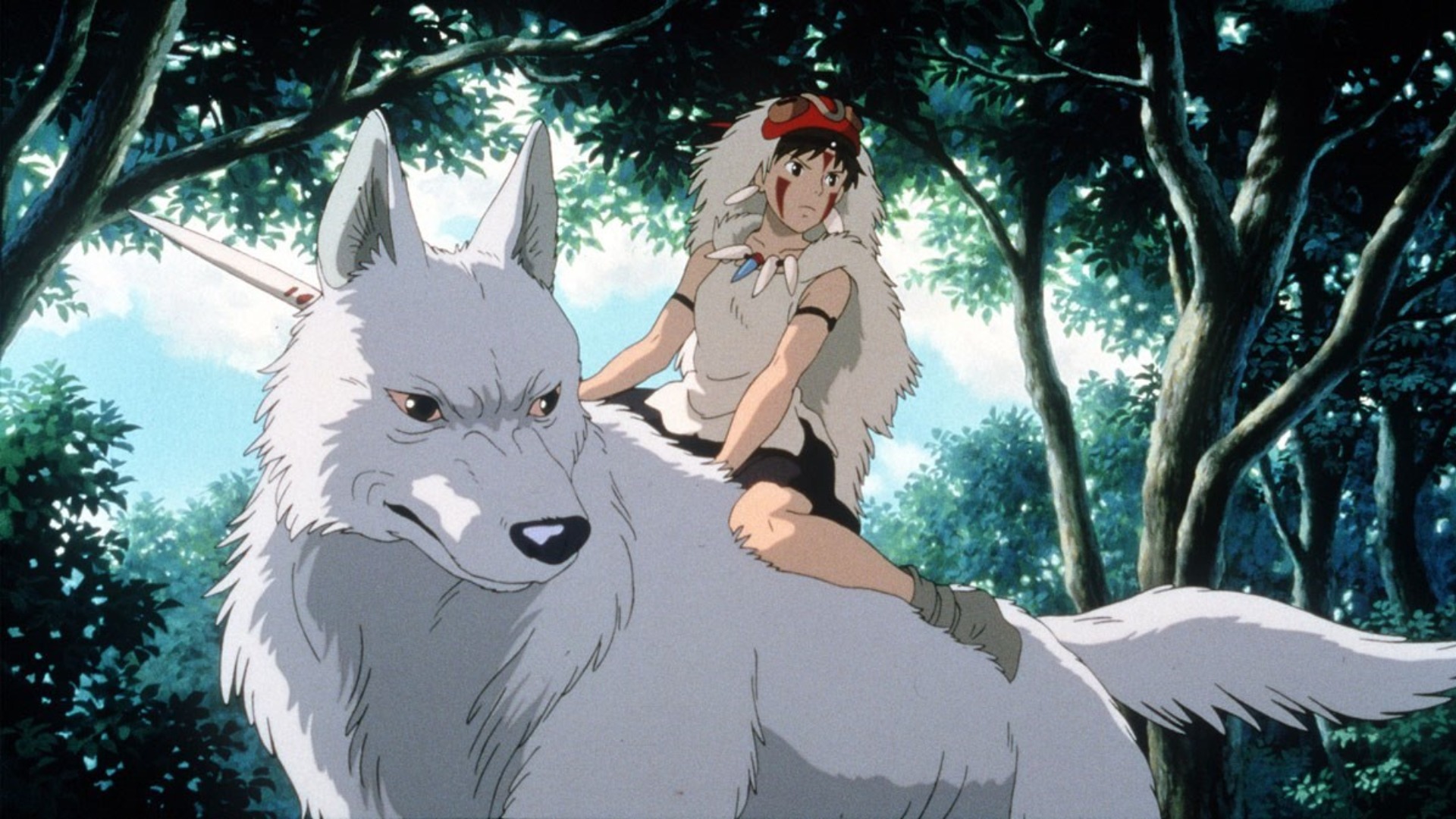 San montando seu lobo em Princess Mononoke.