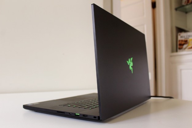 The profile of the Razer Blade 17 on a table.