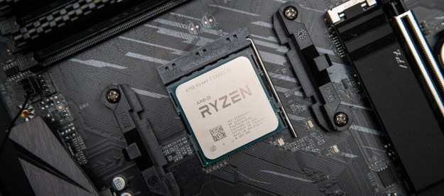 AMD Ryzen 7 5800X3D socketed in a motherboard.