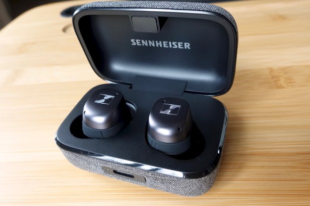 Sennheiser Momentum True Wireless 3 inside their charging case.