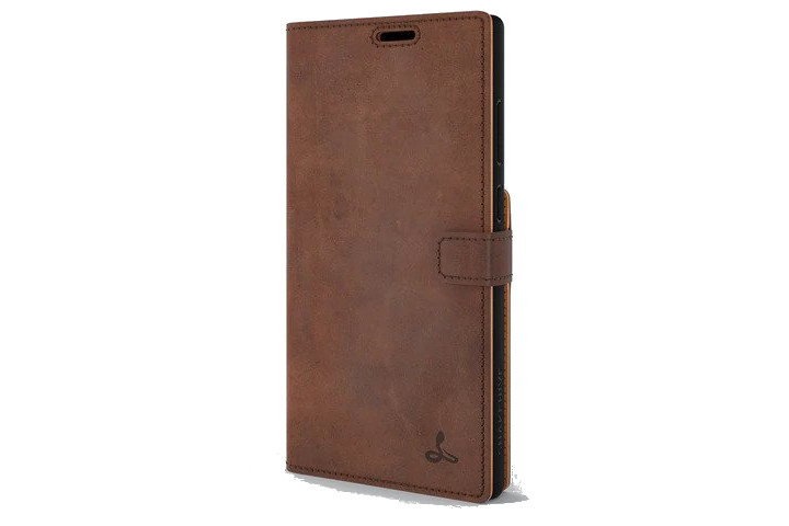 Snakehive Vintage Leather Wallet in Brown for the Samsung Galaxy S22 Ultra, showing 360-degree protection.