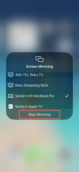 Stop Screen Mirroring on iPhone.