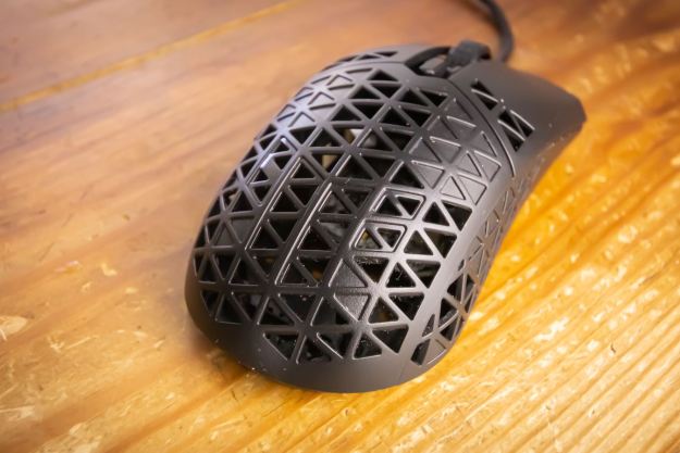 The top of the Asus TUF mouse with its cut-out design.