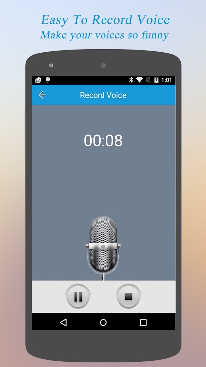 Volet d'enregistrement de l'application Voice Changer.