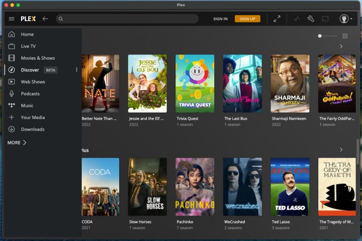 Plex home screen with the new Discover tab. 