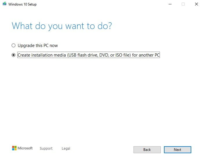 Respondendo sobre o que você deseja fazer ao instalar o Windows 10.