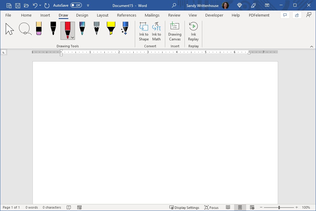 Tools on the Draw tab in Word.