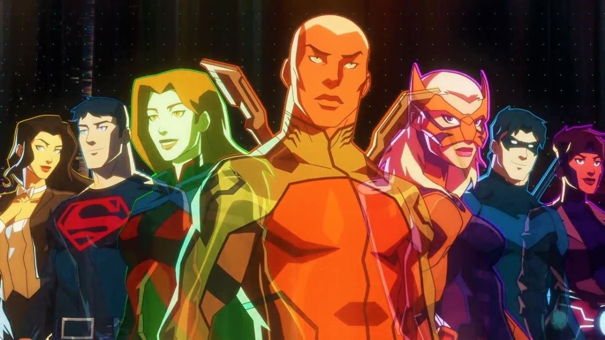 A equipe durante a introdução de Young Justice: Phantoms.