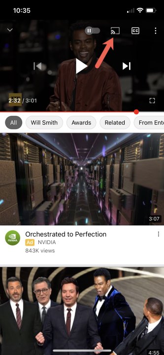 Cast icon in the YouTube app.