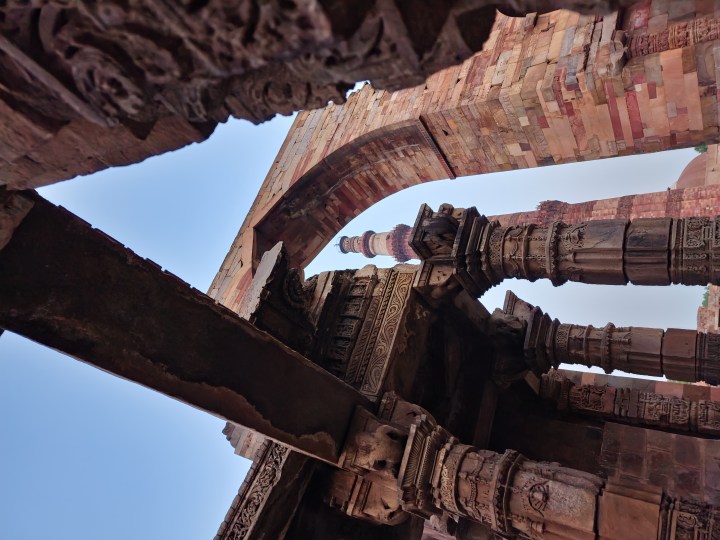 Unedited image of a structure Indian monument Qutub Minar shot on the Samsung Galaxy S22 Ultra in RAW.