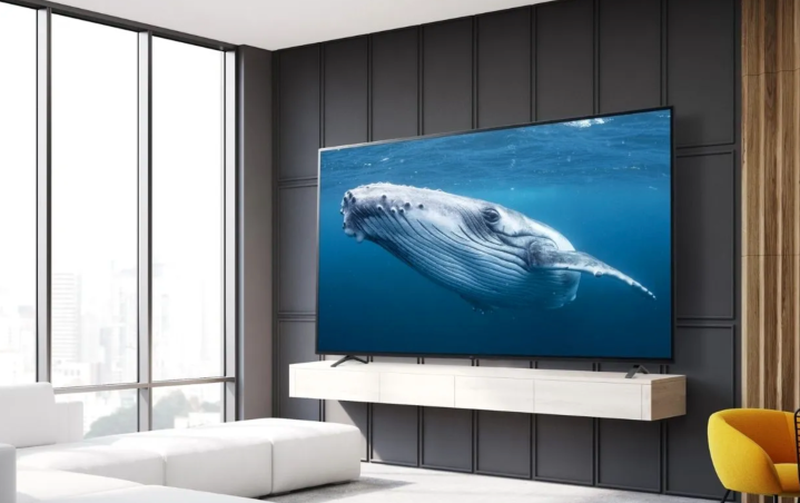 The 82-inch LG UP8770 4K TV in a living room.