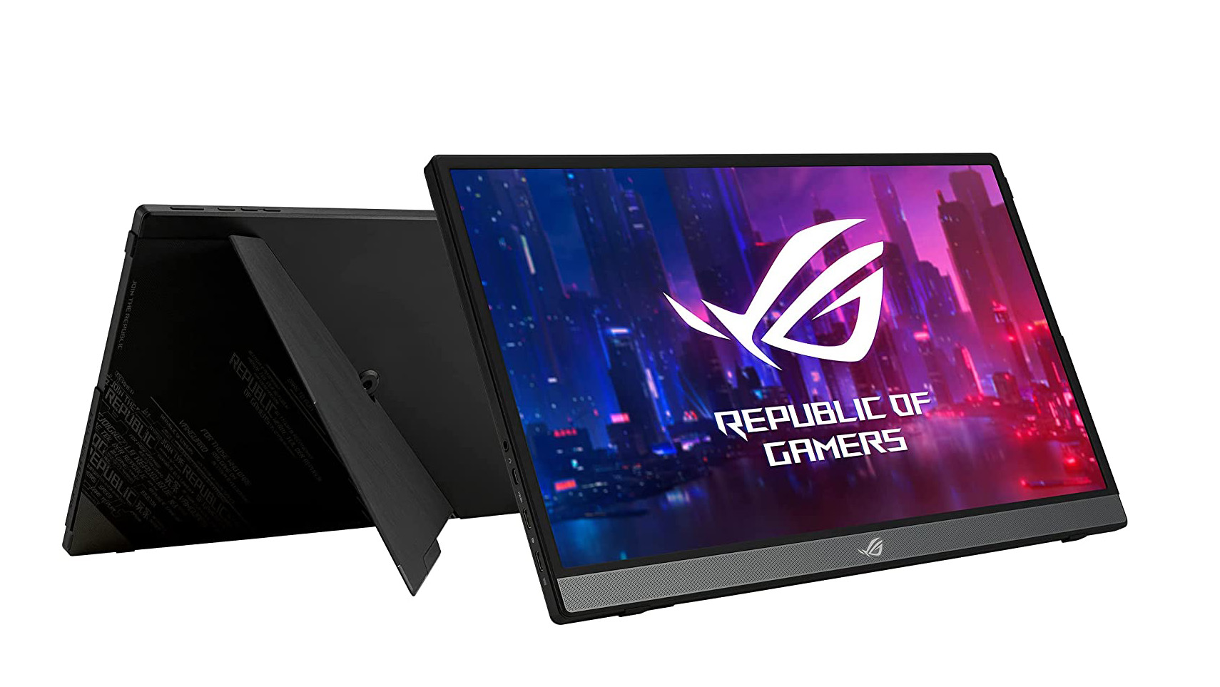 Product image of the ASUS ROG Strix XG16AHPE portable gaming monitor on a white background.