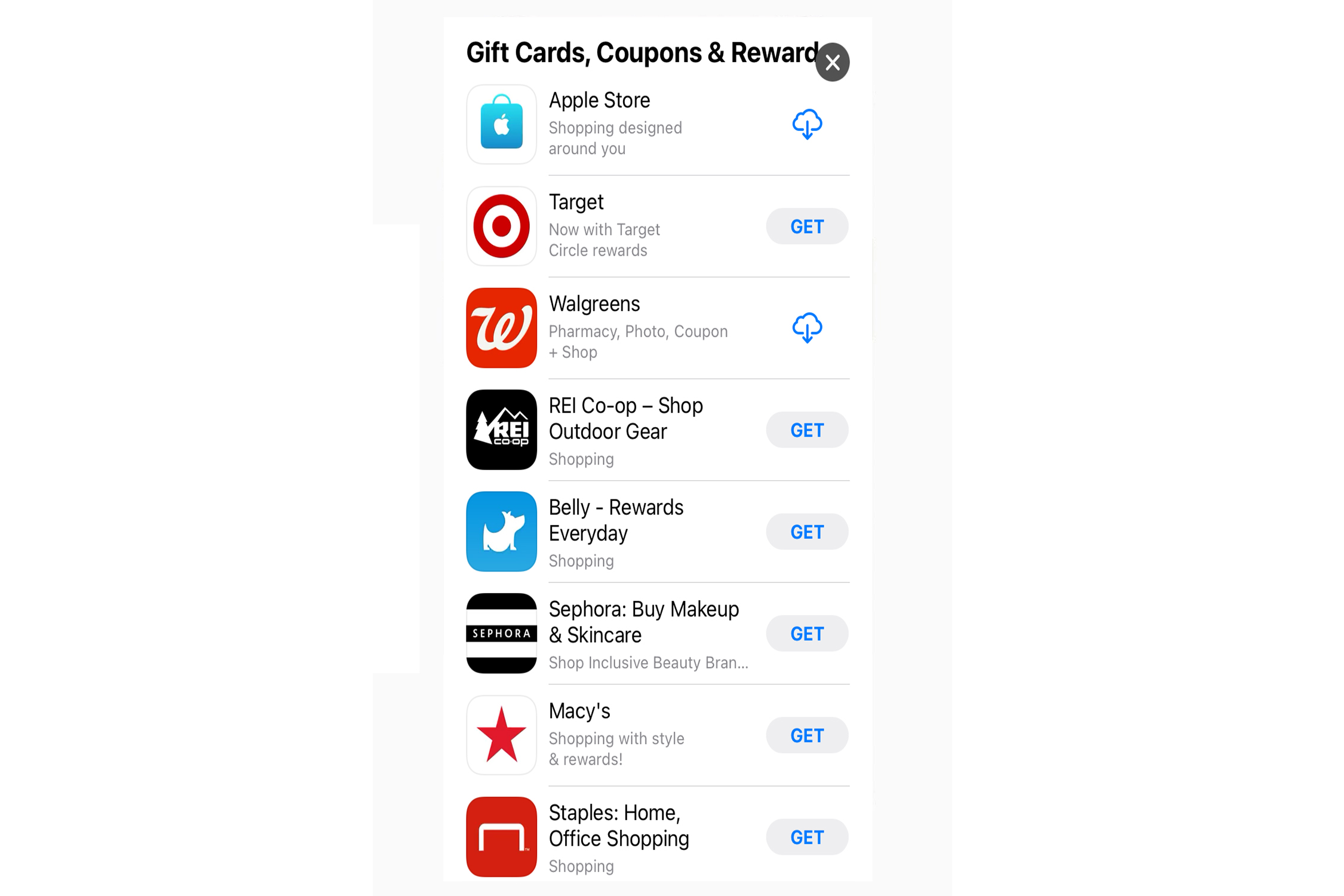 Aplicativos da Apple Wallet da App Store.