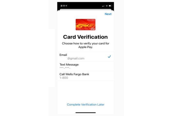 Apple Wallet card verification.