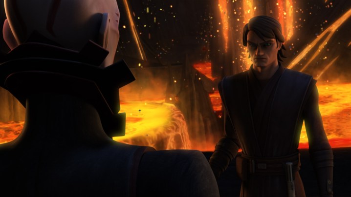 Le fils montrant l'avenir sombre d'Anakin sur Mustafar dans Ghosts of Mortis.