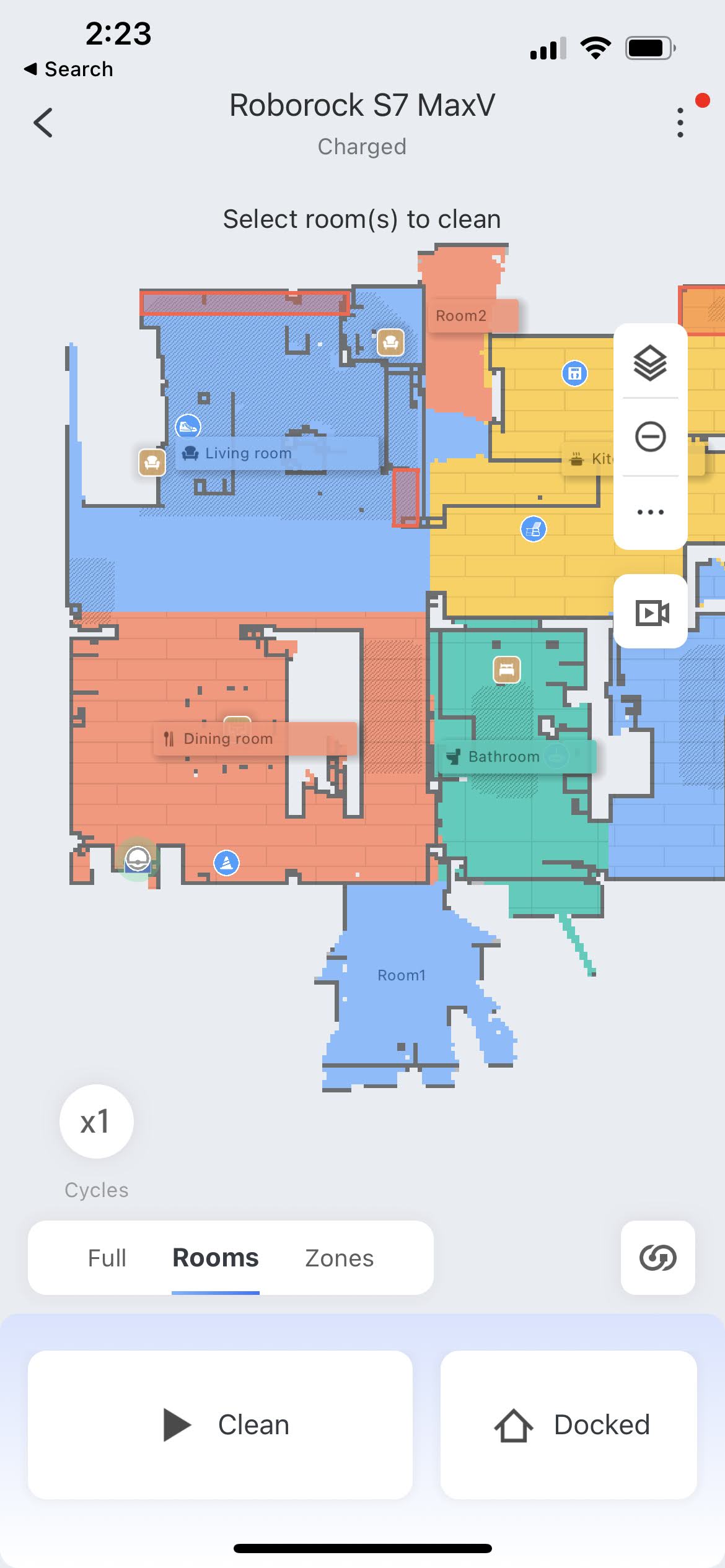 O aplicativo Roborock S7 mostra cada cômodo da sua casa e permite que você defina "não vá" zonas.
