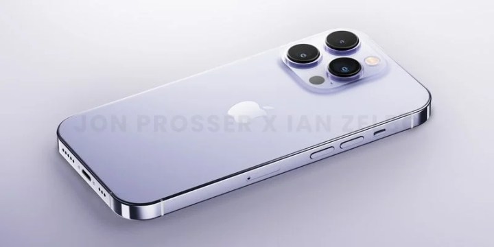 Un supuesto render del iPhone 14 Pro en morado.
