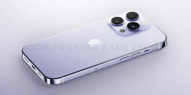 Uma suposta renderização do iPhone 14 Pro em roxo.