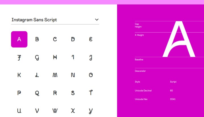 La versión Script de la nueva fuente de Instagram, Instagram Sans.