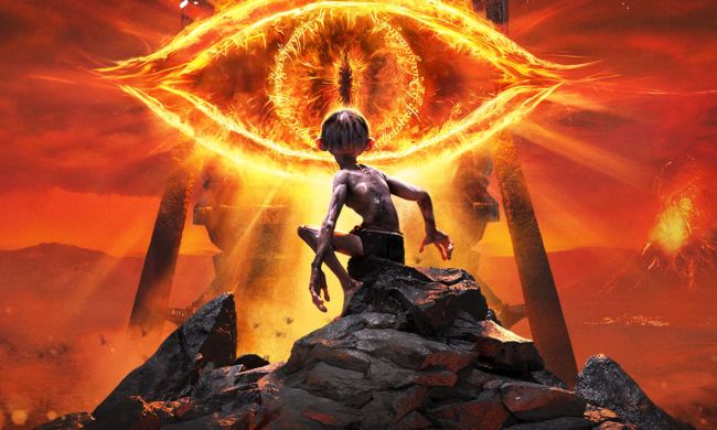Gollum stares at the eye of Sauron in The Lord of the Rings: Gollum key art.