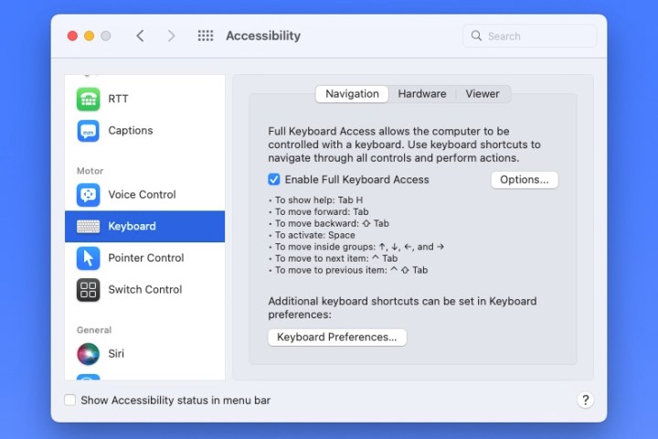 Abilita l'impostazione Accesso completo alla tastiera su Mac.