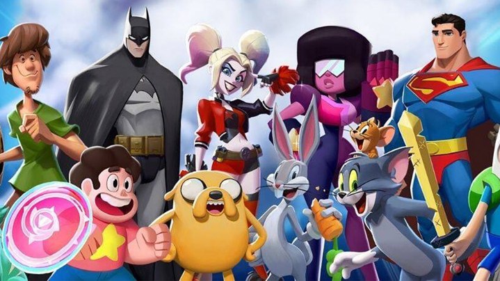 A large cast of DC and Warner Bros characters stand together in MultiVersus.