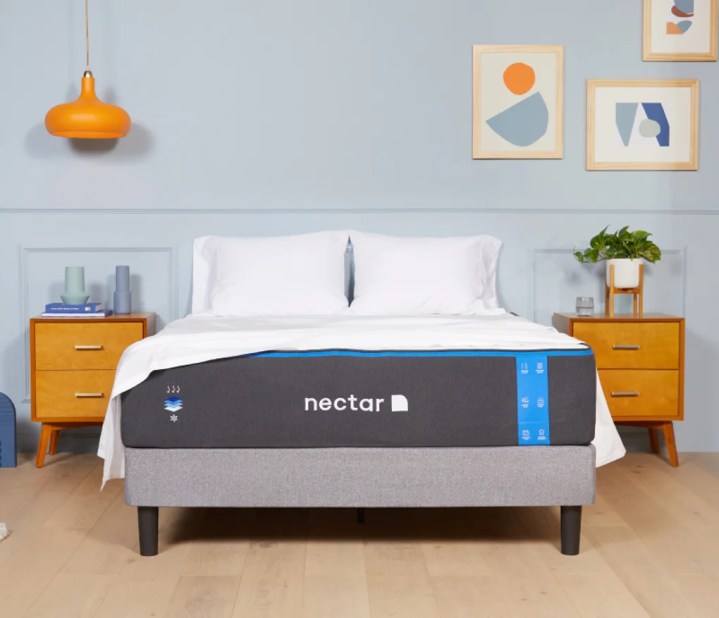 Nectar Mattress with Foundation bed frame in bedroom.