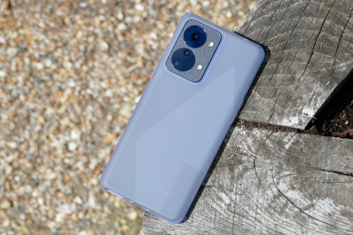 The OnePlus Nord 2T in its case, which comes with the phone.