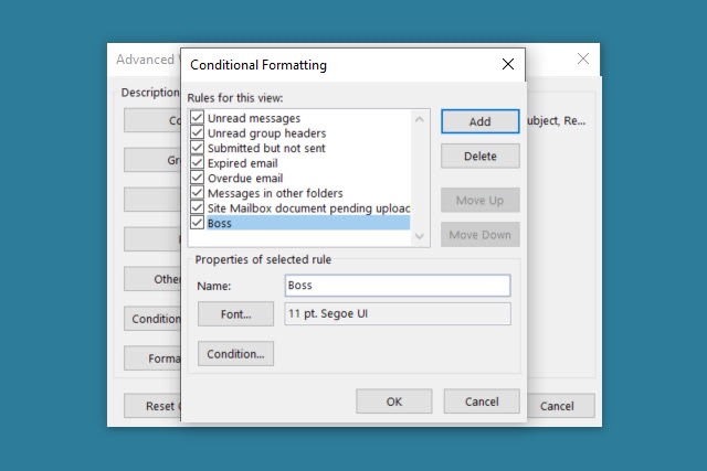 Adicione uma regra de formatação condicional no Outlook.