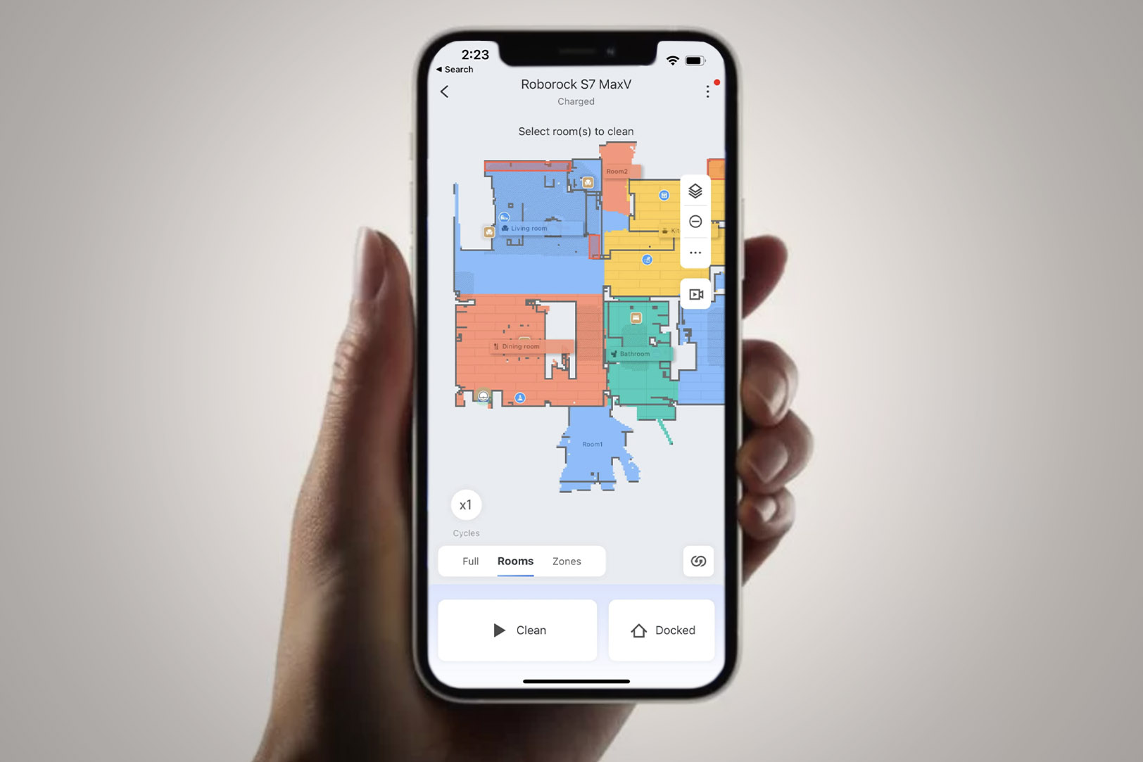 The Roborock S7 app shows each room in your house and allows you to set 
