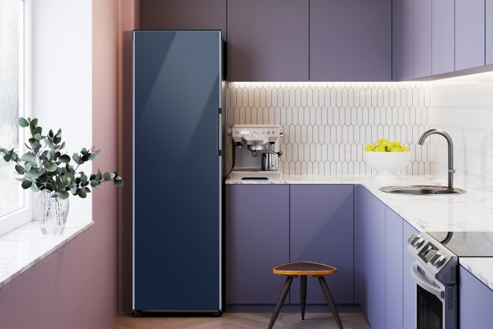 The Samsung Bespoke upright freezer in a kitchen.