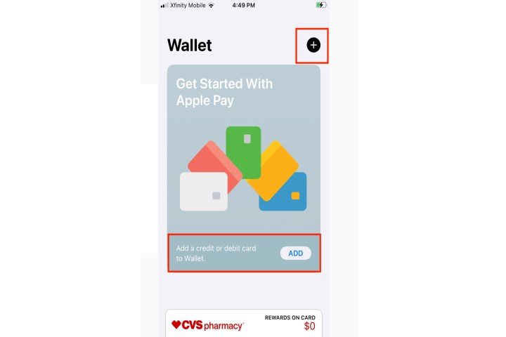 Apple Wallet add card screen.