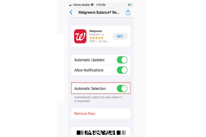 Apple Wallet app auto update pane.