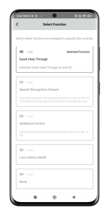 App A-T Connect che mostra la schermata di selezione della funzione.