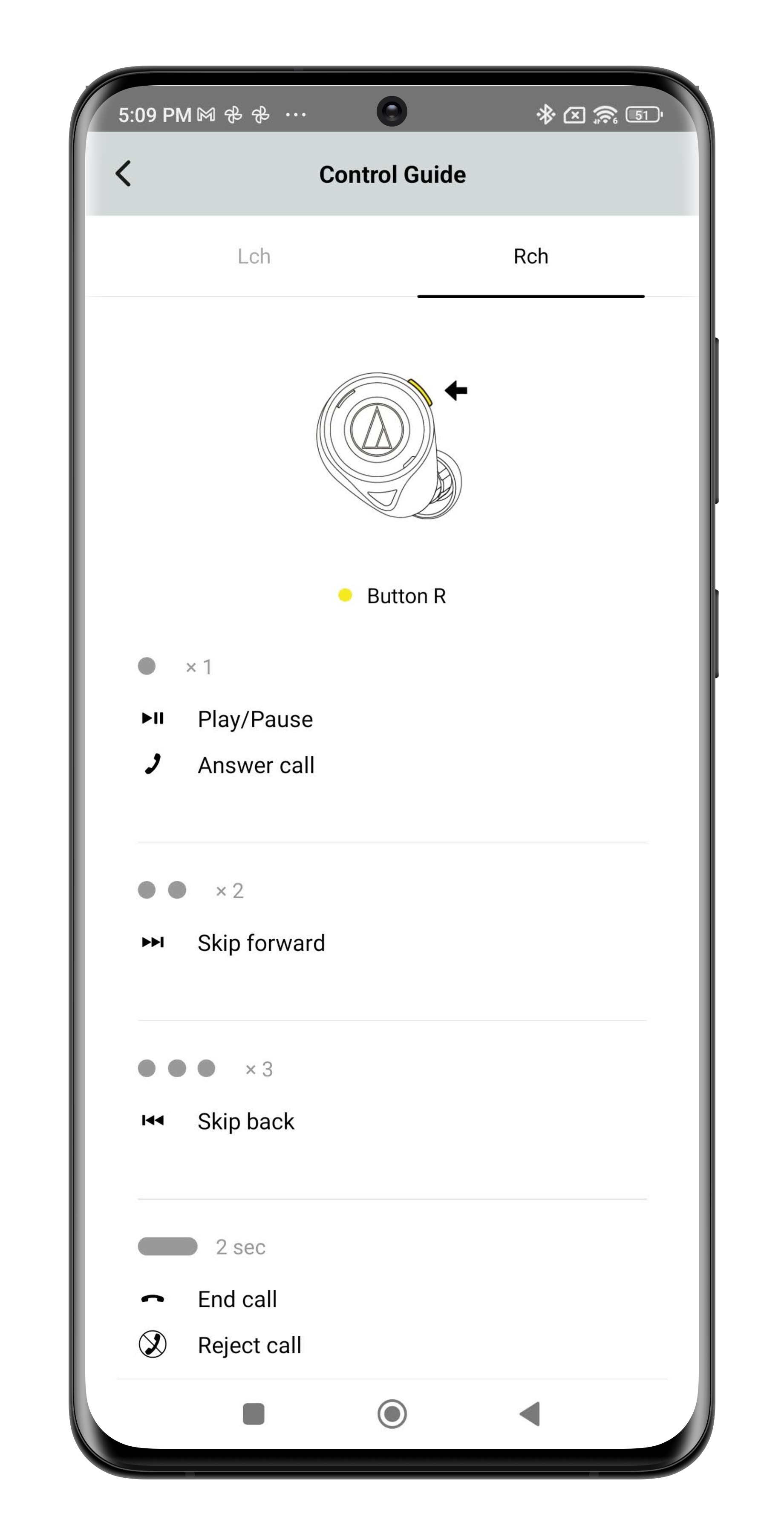 App A-T Connect che mostra la schermata della guida di controllo.