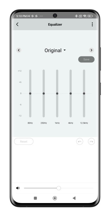 App A-T Connect che mostra la schermata dell'equalizzatore.