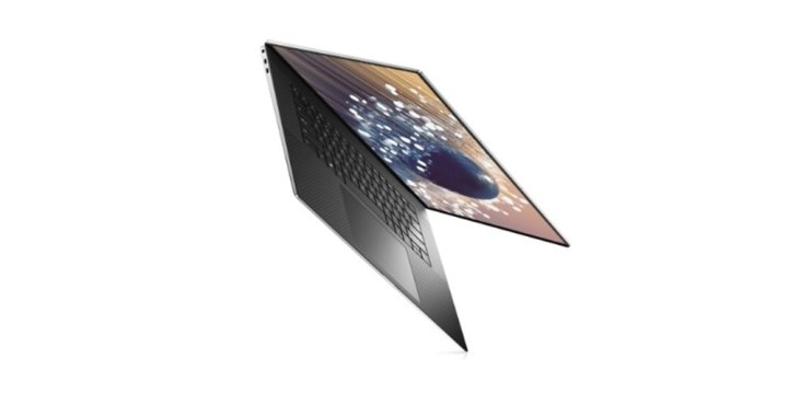Dell XPS 17 half closed on a white background.