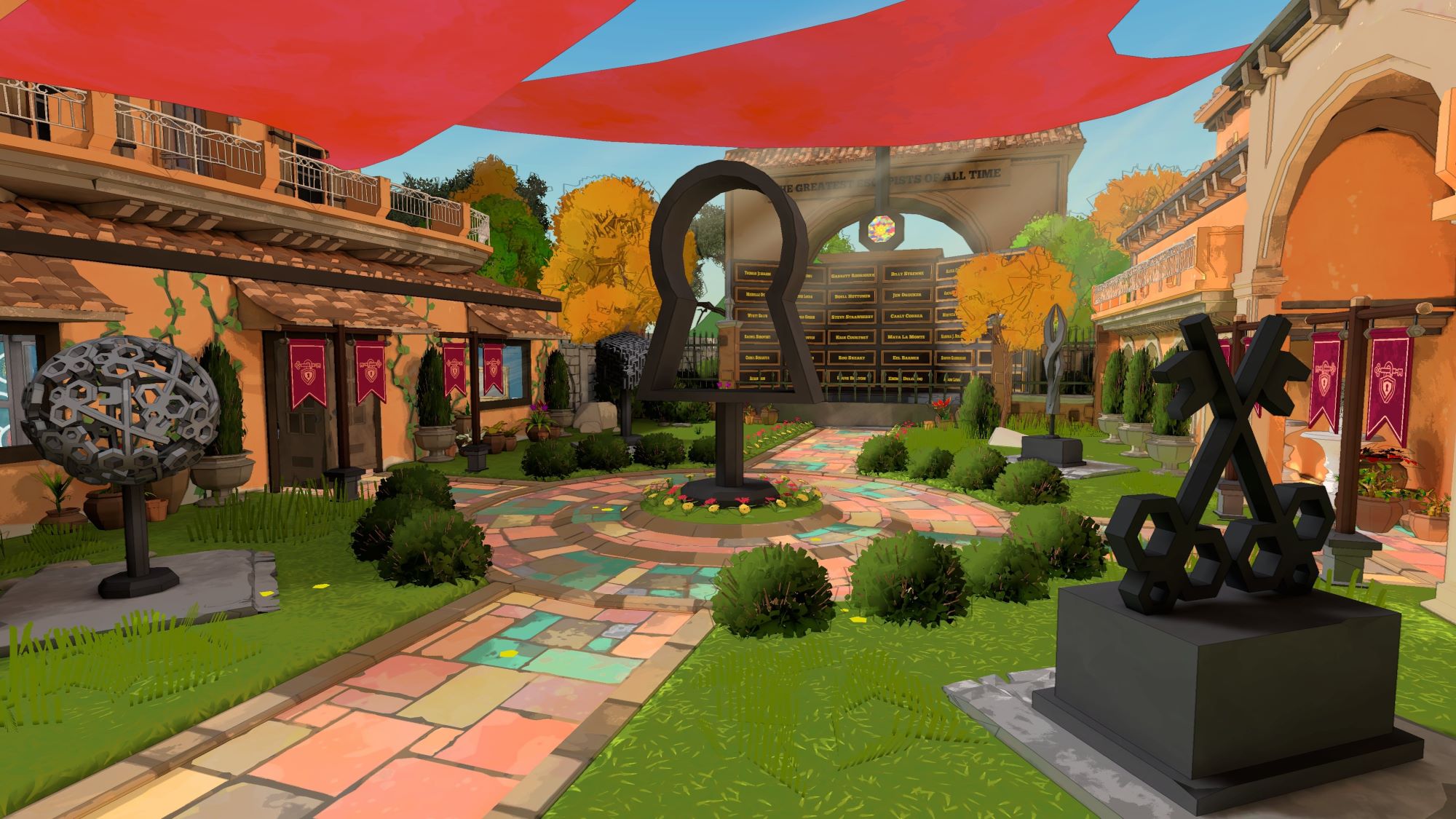 A plaza in Escape Academy.