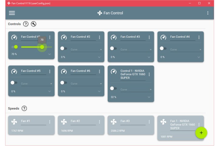 Screenshot of manual fan control with fan control software.