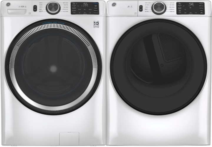 GE 4.8 Cu. Ft. Front Load Washer and 7.8 Cu. Ft. 10-Cycle Electric Dryer side by side