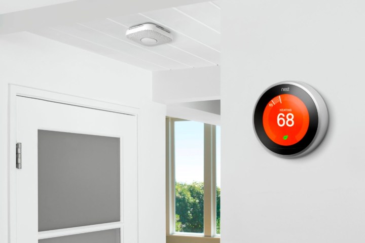 Stainless steel Google Nest learning thermostat.