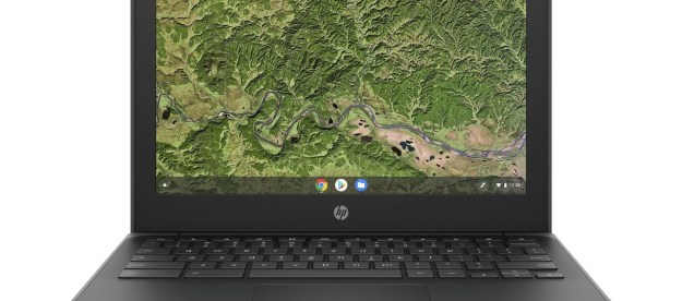 HP 11-inch Chromebook on white background.