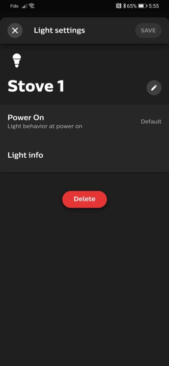 tech news Philips Hue Android app open on light settings screen.