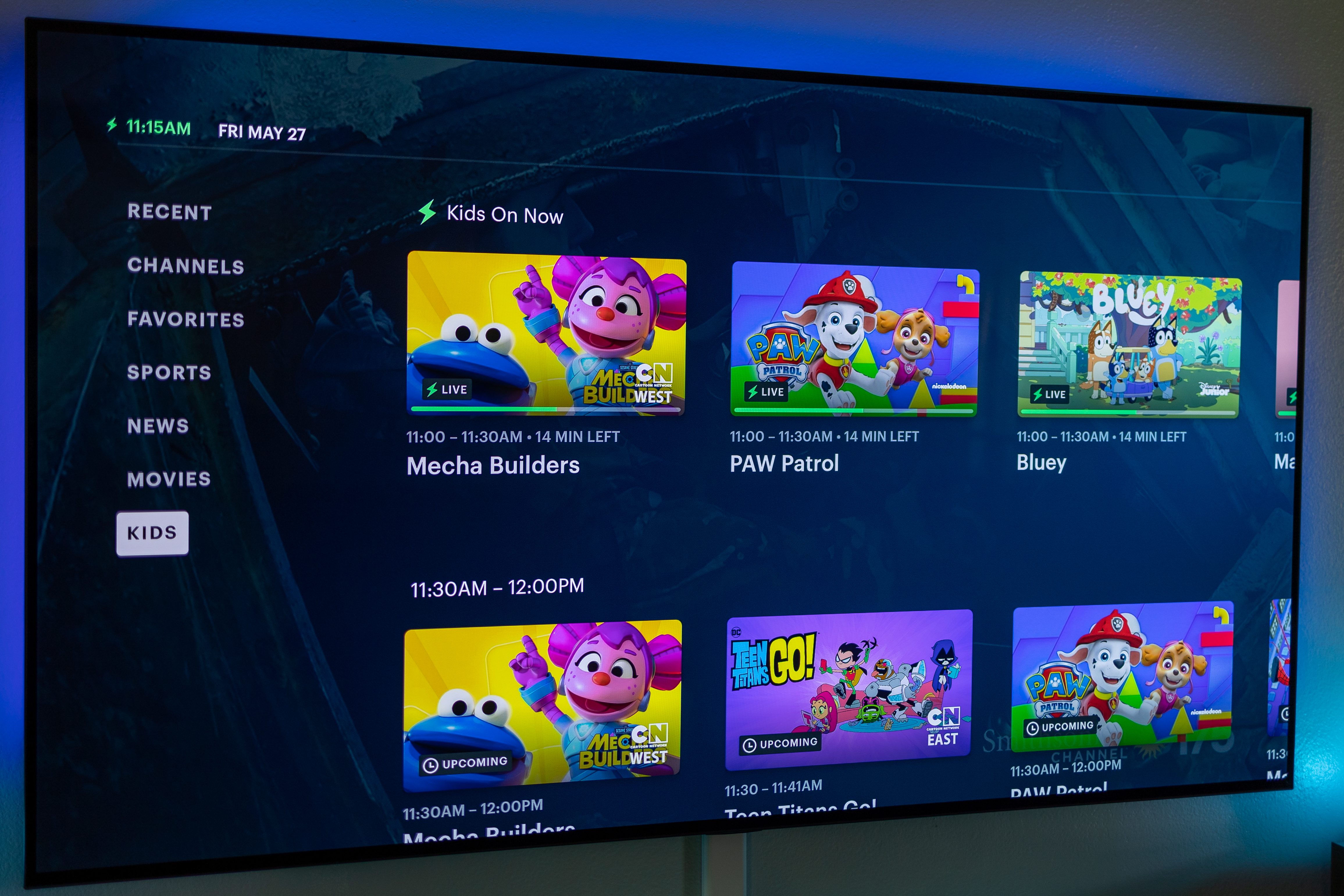 Uma seleção de programas infantis no Hulu With Live TV.