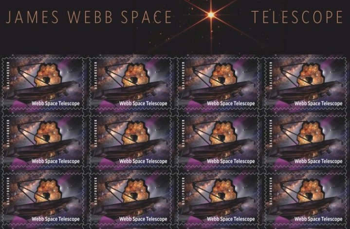 Selos mostrando o Telescópio Espacial James Webb.