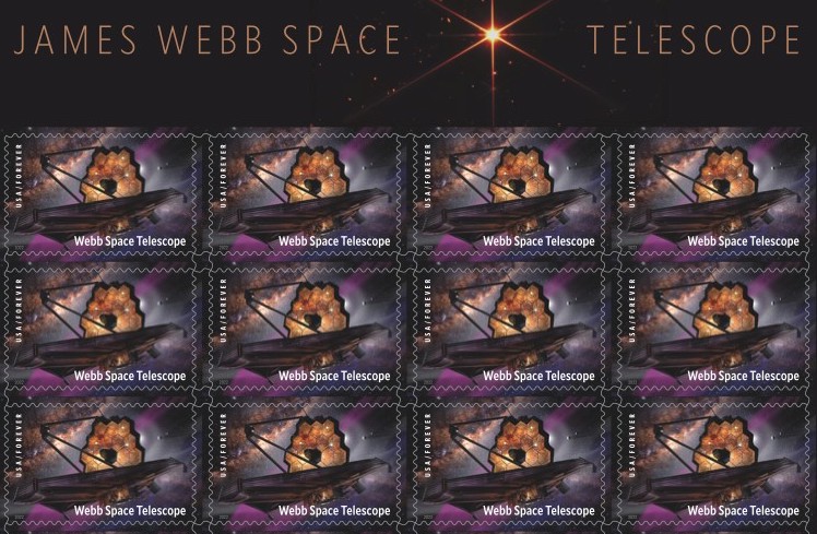 Selos mostrando o Telescópio Espacial James Webb.