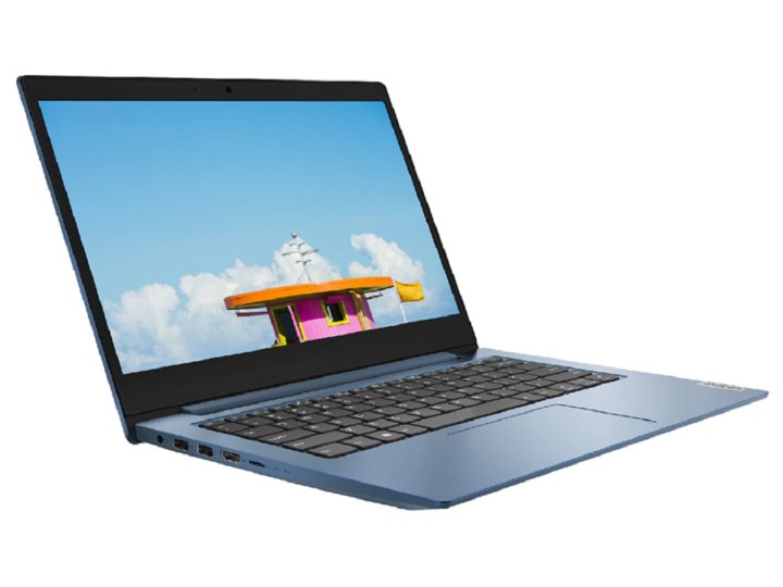 The 14-inch Lenovo IdeaPad 1 with a shot of the sky on the screen.