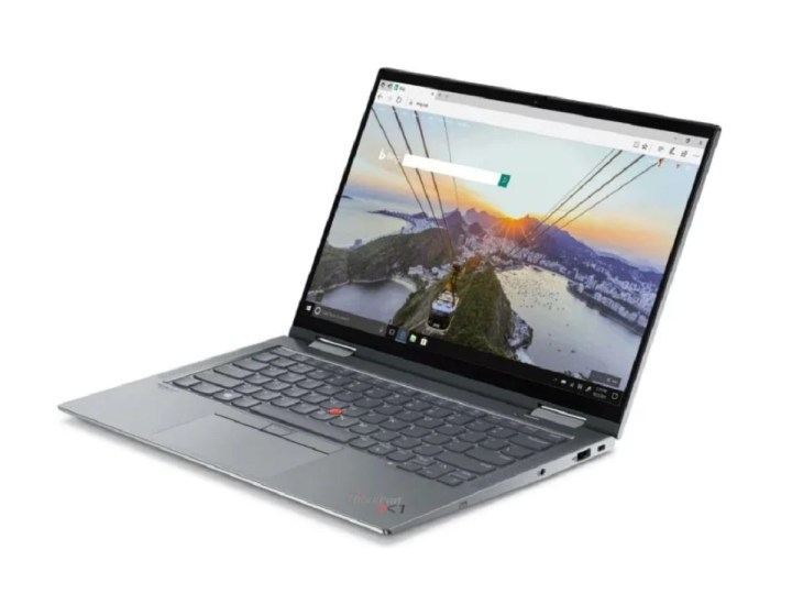 Lenovo ThinkPad X1 Yoga Gen 6 ở dạng máy tính xách tay, với trình duyệt internet mở.